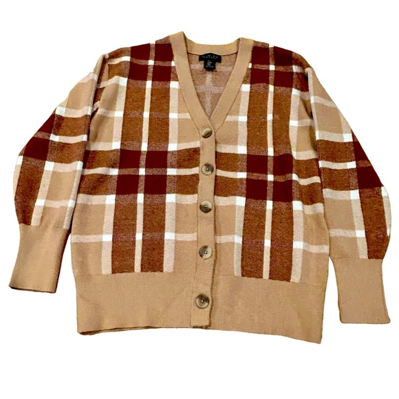 Rachel Zoe Brown Plaid Button-up Cardigan Sweater M - Picture 2 of 9